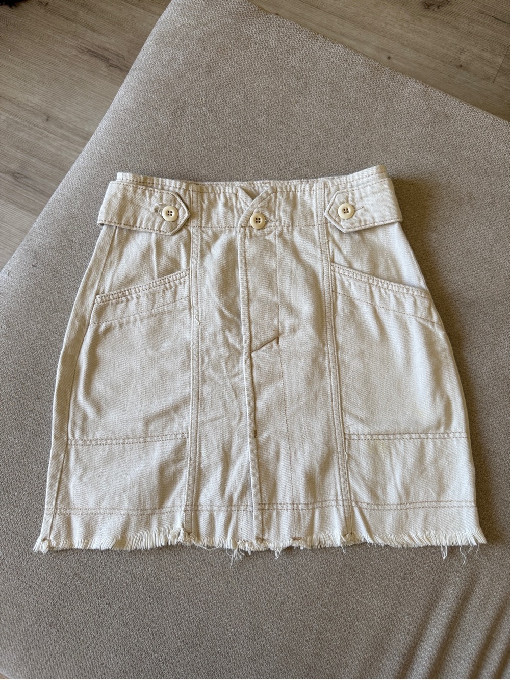 Free People Cream Denim Mini Skirt Raw Hem Size 4